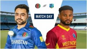 Afghanistan and West Indies players facing off ahead of their T20 World Cup 2026 match, symbolizing a battle between spin bowling and power hitting.
