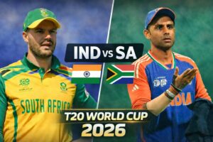 Preview of the India versus South Africa T20 World Cup 2026 game featuring players